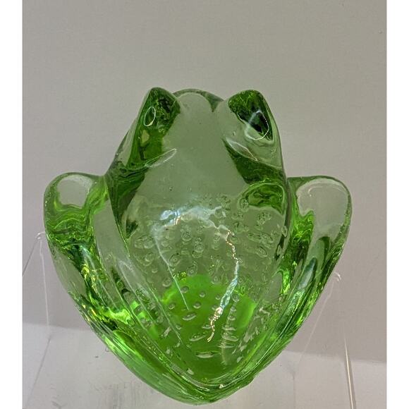 Neon Green Glass Frog Figurine Paperweight Controlled Bubble - Picture 3 of 6